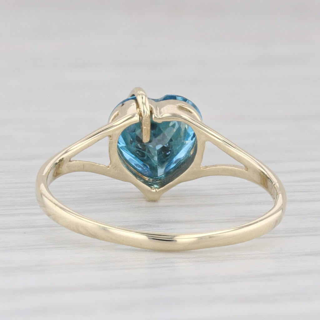 Light Gray 1.50ct Blue Topaz Heart Ring 10k Yellow Gold Size 5.75 Diamond Accent