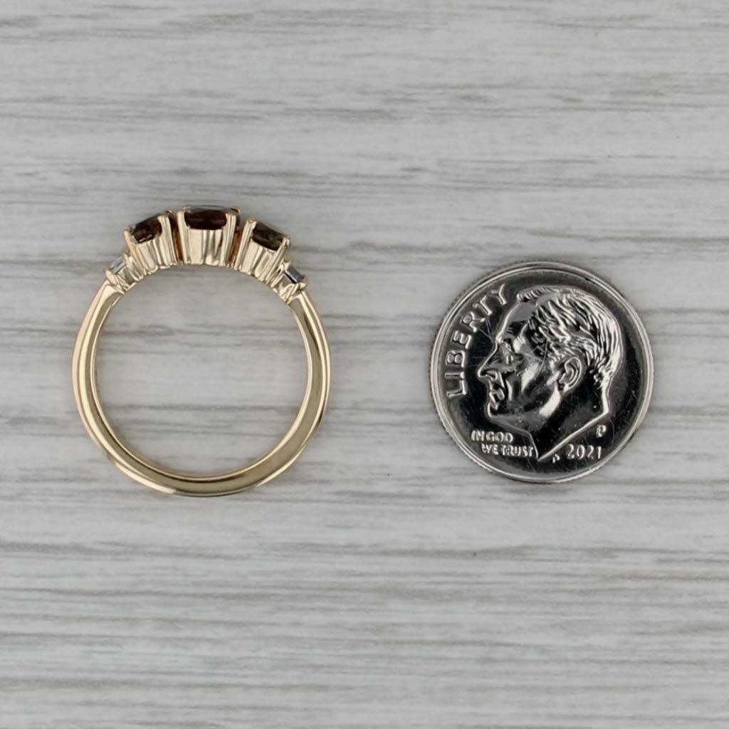 1.60ctw Andalusite Diamond 3-Stone Ring 10k Yellow Gold Size 6.25