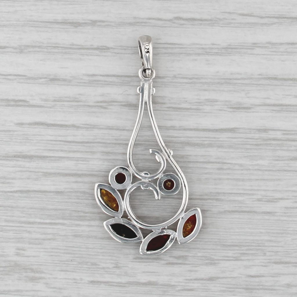 Abstract Amber Statement Pendant Sterling Silver Drop