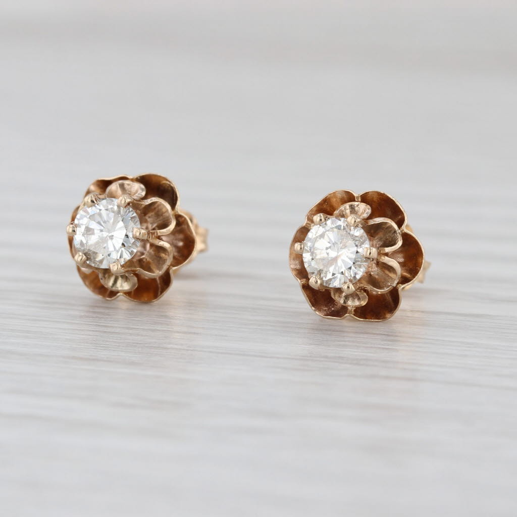 0.67ctw Diamond Buttercup Stud Earrings 14k Yellow Gold Round Solitaire Studs