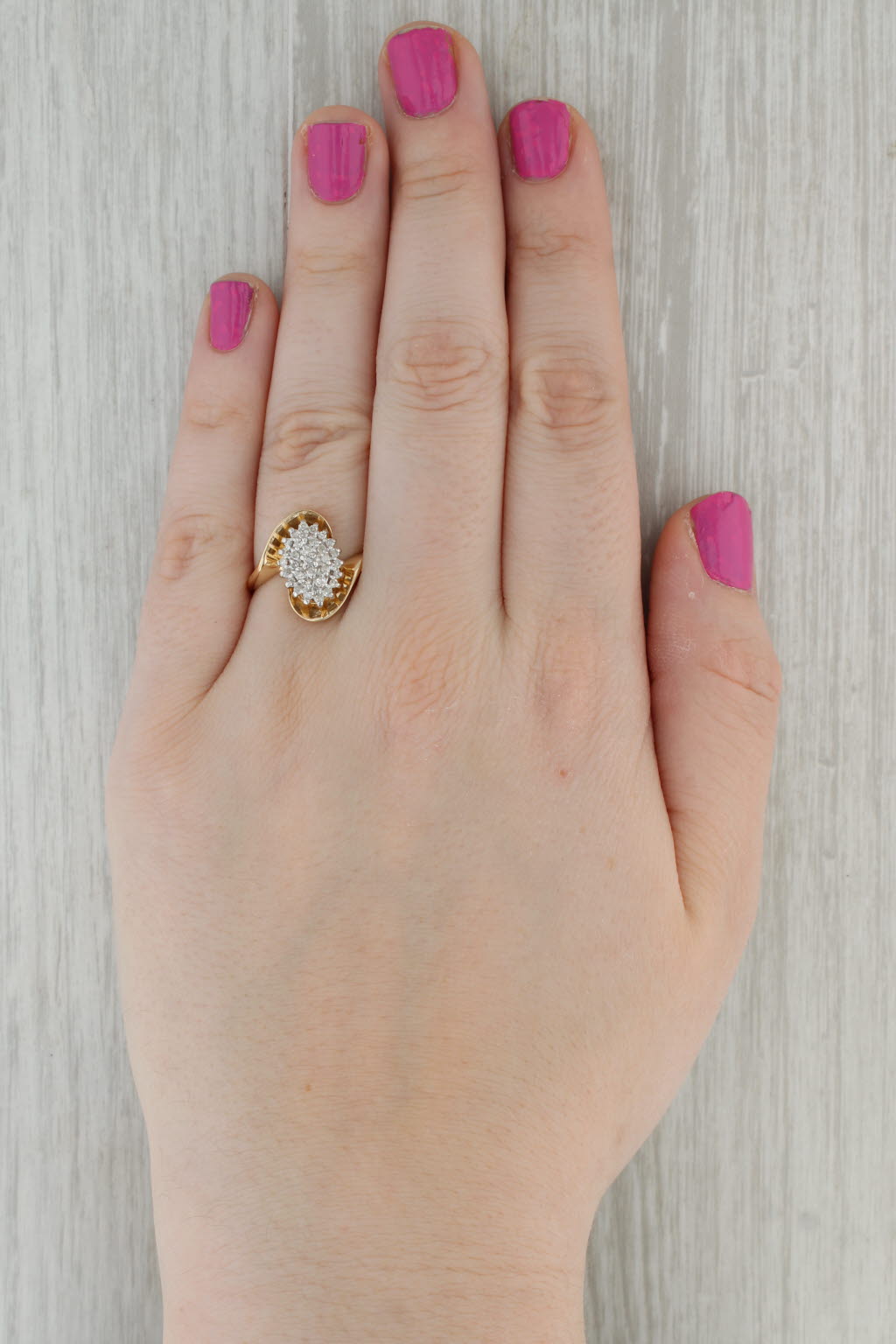 Dark Gray 0.20ctw Diamond Cluster Ring 10k Yellow Gold Size 8.75 Bypass