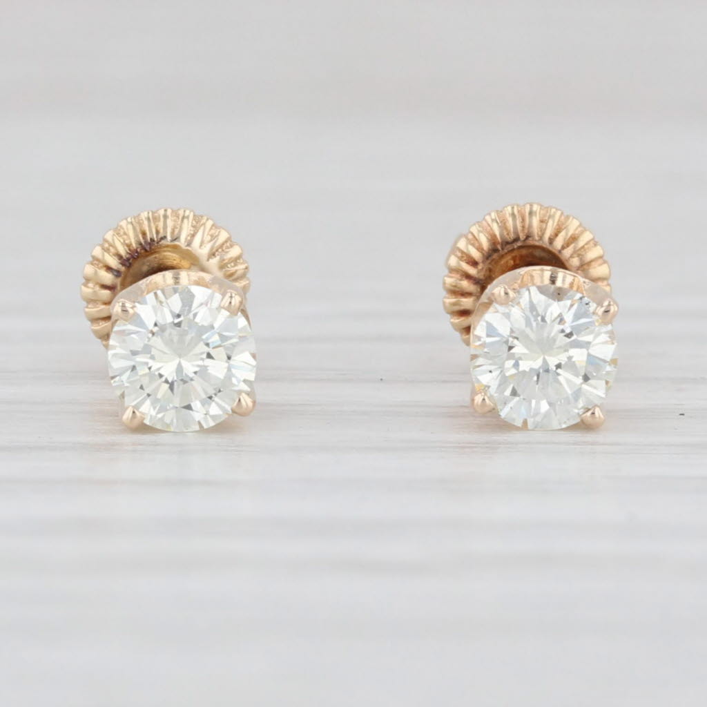 Natural Diamond Stud White Solid Gold Earrings - Screw Back