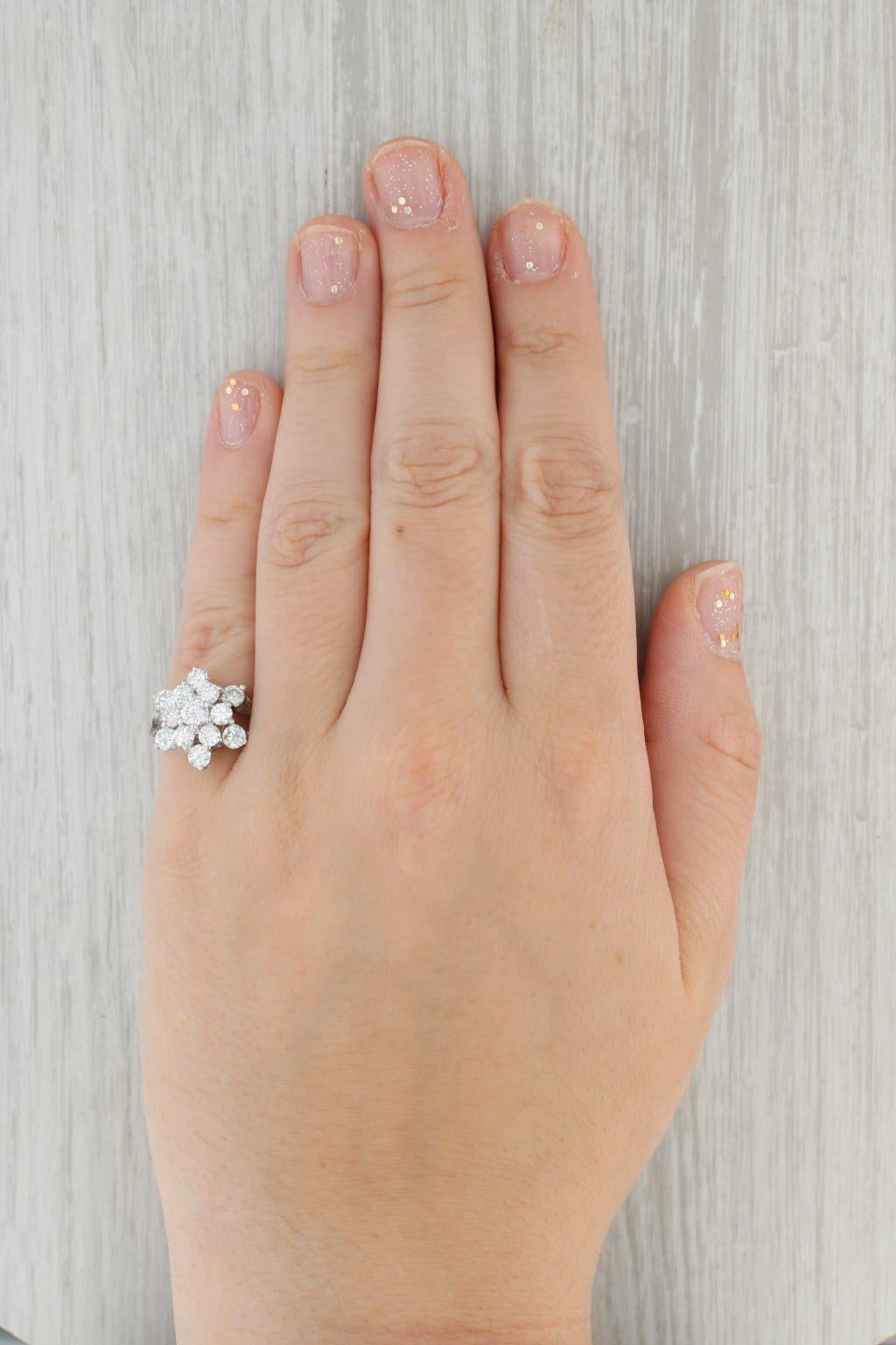 Gray 2ctw Diamond Cluster Star Flower Ring 14k White Gold Size 6.5