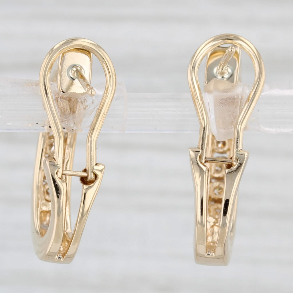 Light Gray 1ctw Diamond J-Hook Earrings 14k Yellow Gold Omega Back Drops