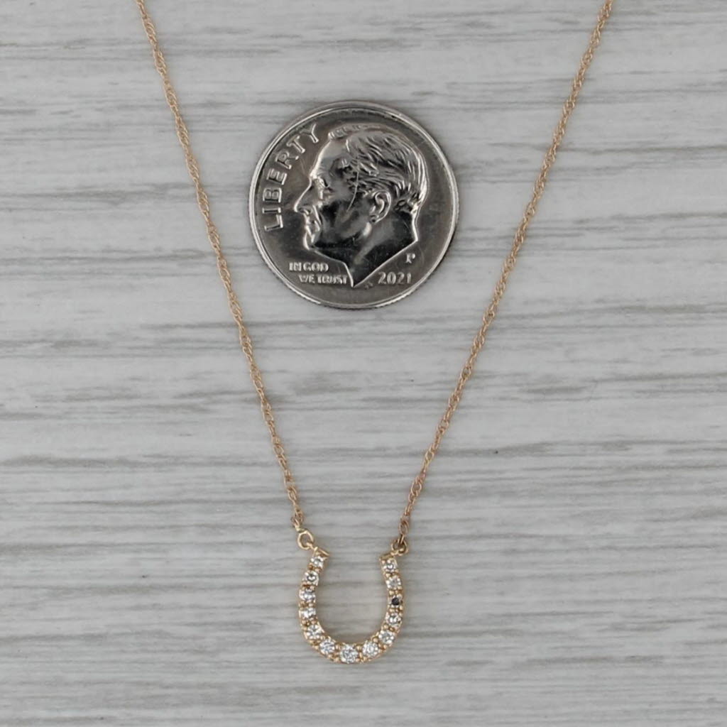 New 0.10ctw Diamond Horseshoe Pendant Necklace 14k Gold Lucky Western 17.75"
