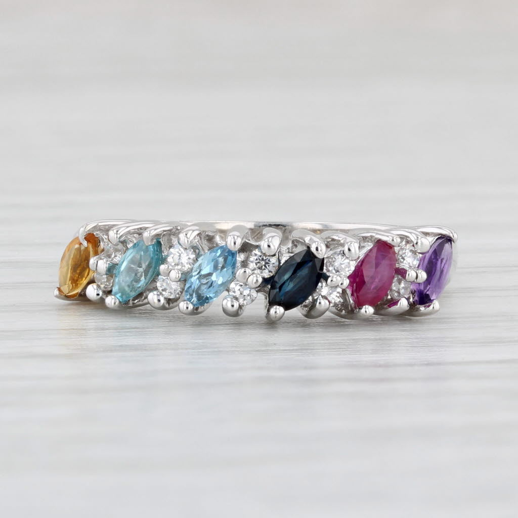 Light Gray 0.79ctw Gemstone Stackable Ring 10k White Gold Size 7 Multi-Stone