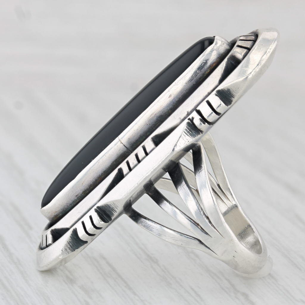 Light Gray Vintage Native American Onyx Ring Sterling Silver Size 6.5 Statement