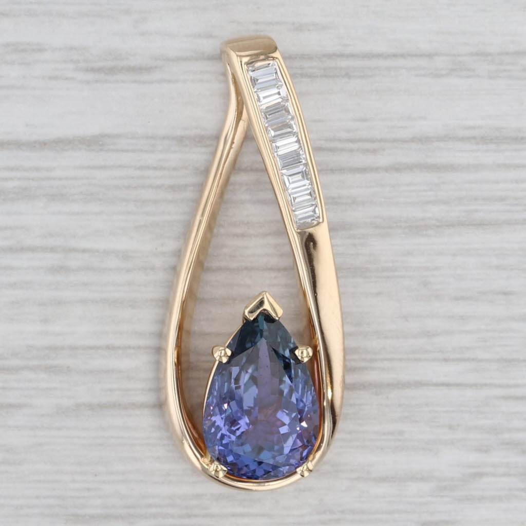 Gray 3.32ctw Pear Tanzanite Diamond Teardrop Pendant 14k Yellow Gold