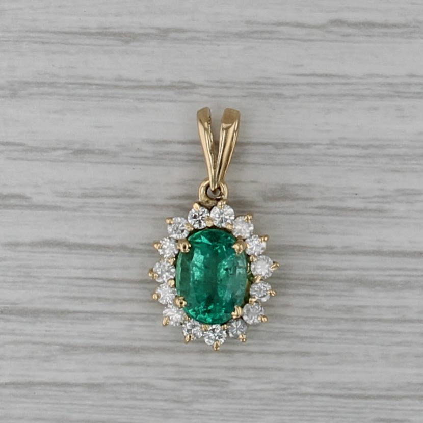 2.70ctw Oval Emerald Diamond Halo Pendant 14k Yellow Gold