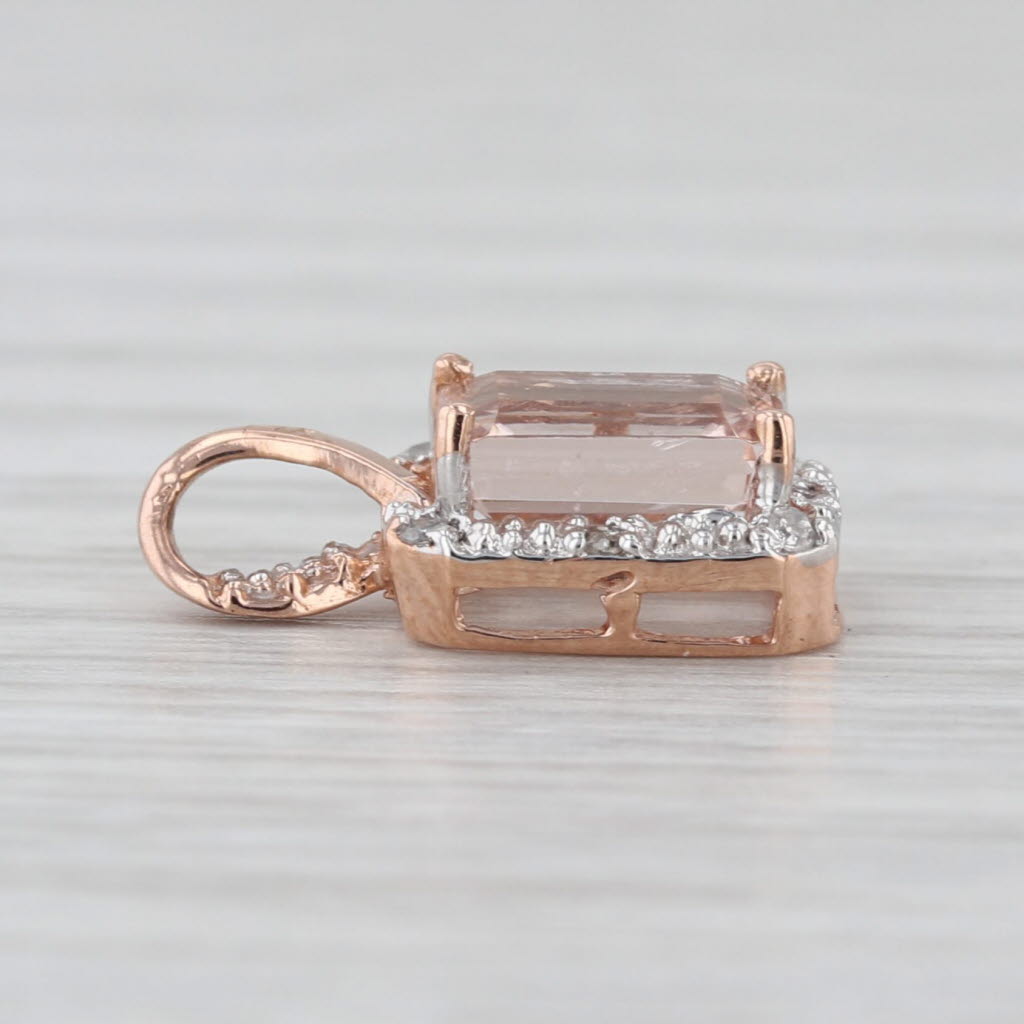 0.92ctw Morganite Diamond Halo Pendant 10k Rose Gold Small Drop