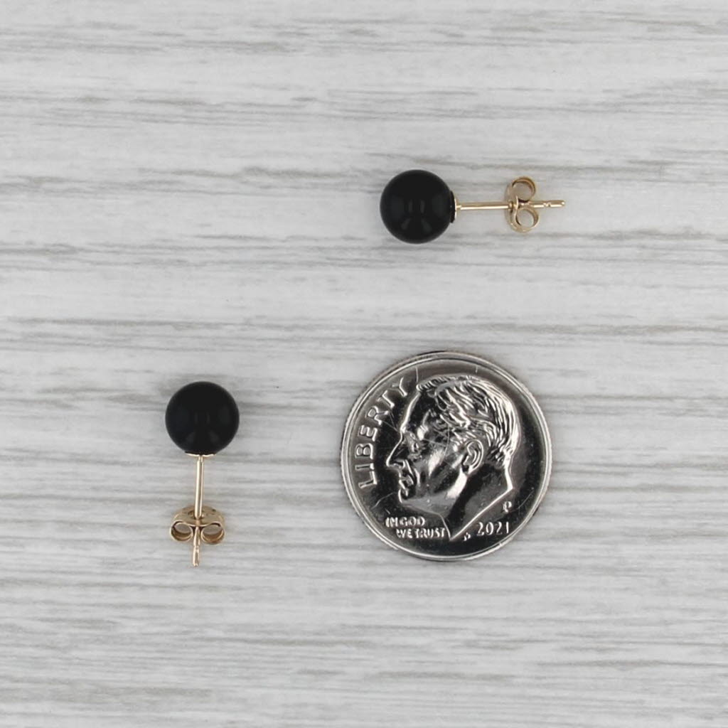 Onyx Bead Stud Earrings 14k Yellow Gold 6.2mm Round Solitaire Studs