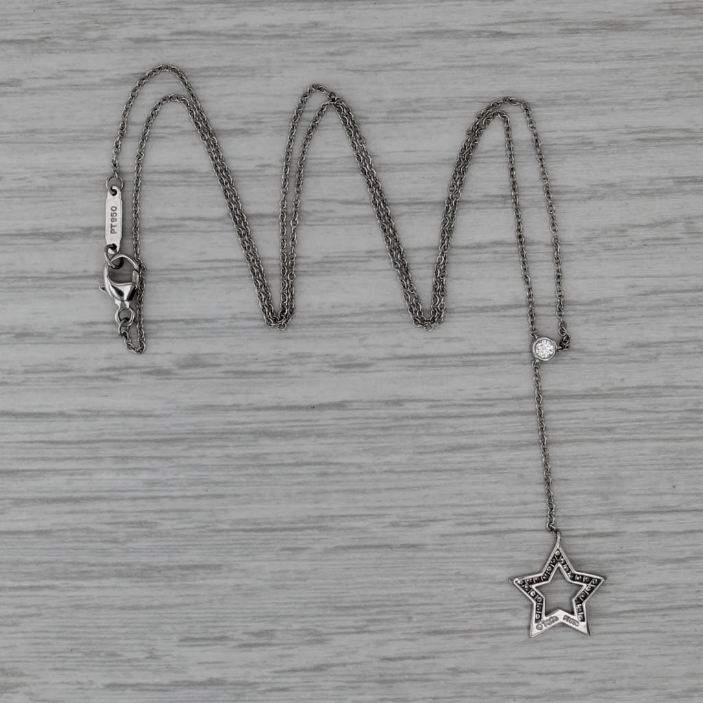 Tiffany & Co 0.20ctw Diamond Star Lariat Necklace w/ Pouch 950 Platinum 16.25"