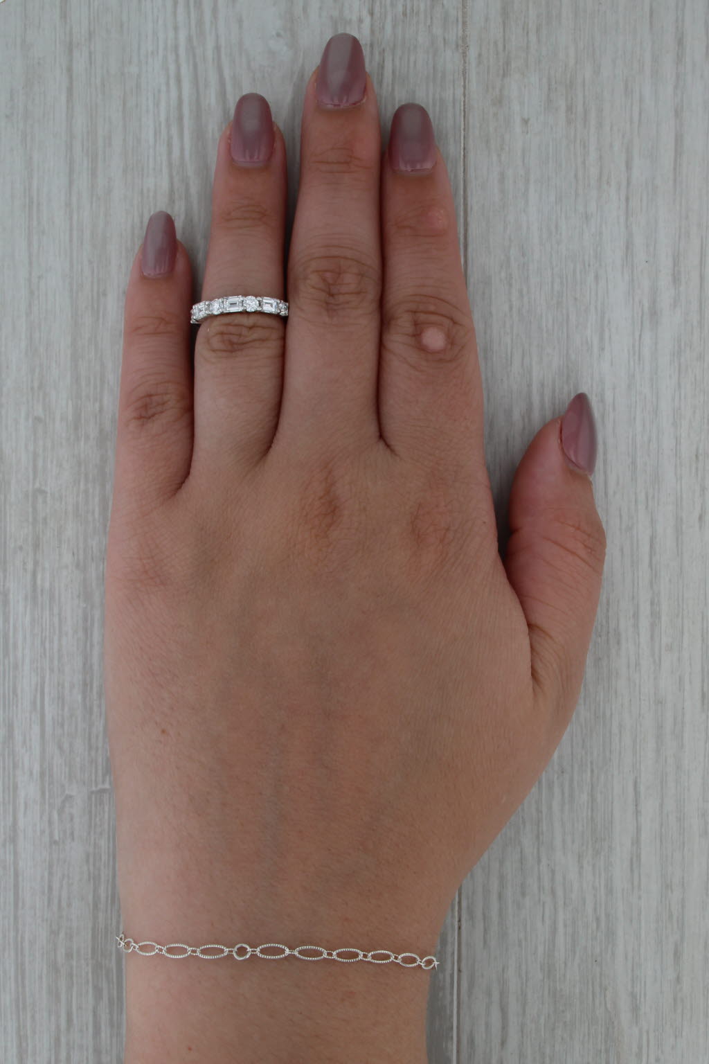 New 1.14ctw Lab Grown Diamond Wedding Band 14k White Gold S 4.75 Stackable Ring