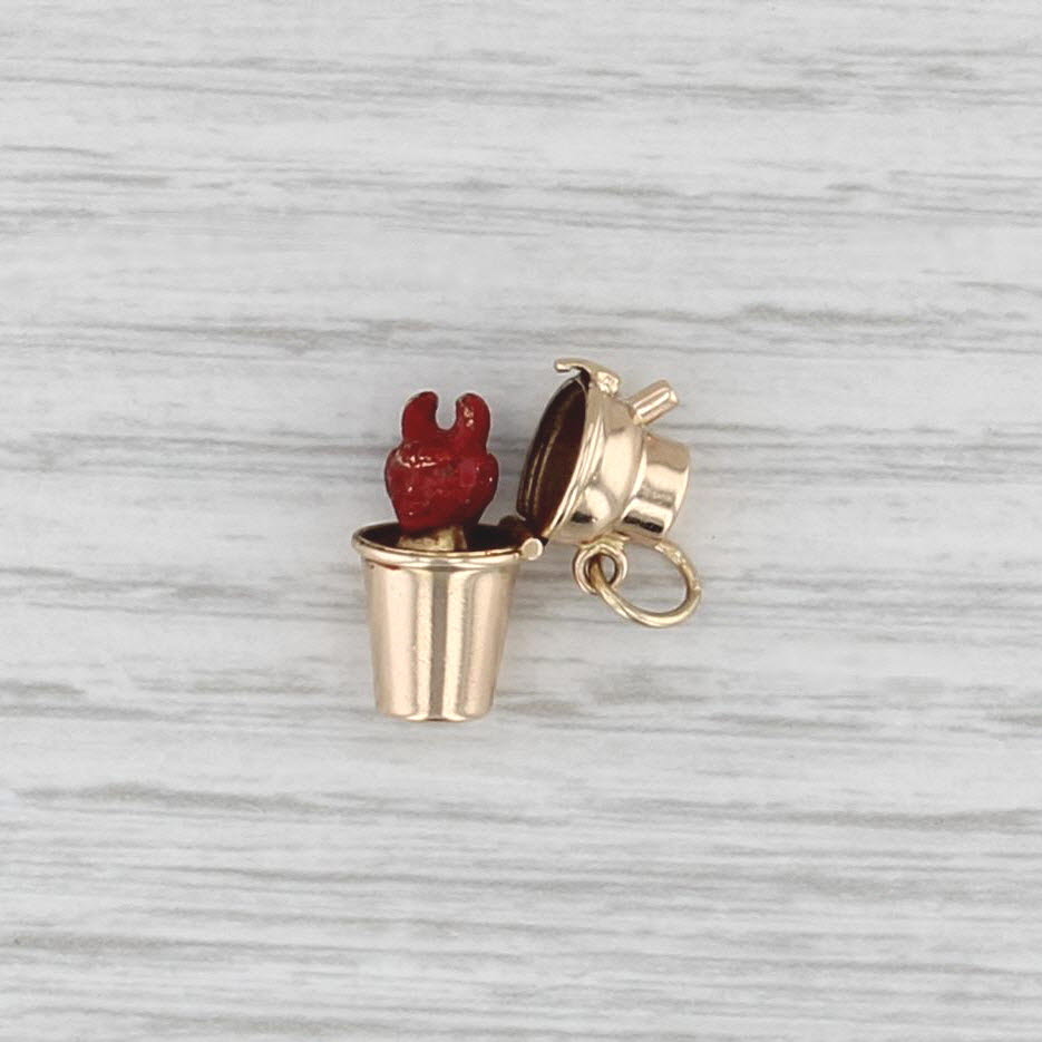 Vintage Drink Shaker Charm 14k Yellow Gold Figural Devil Inside 3D Opens Pendant