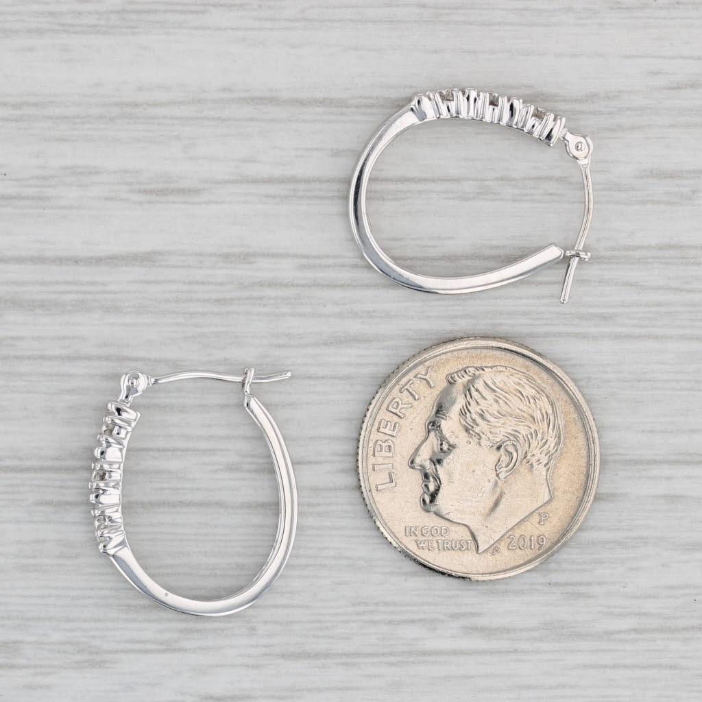Gray 0.20ctw Diamond Journey Oval Hoop Earrings 14k White Gold Snap Top Hoops