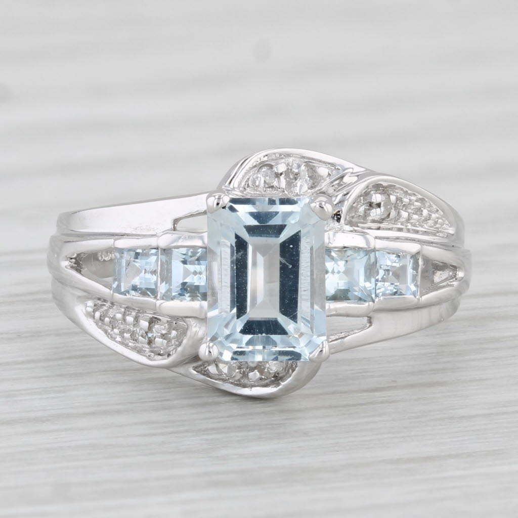 Light Gray 1.28ctw Aquamarine Diamond Ring 10k White Gold Size 5