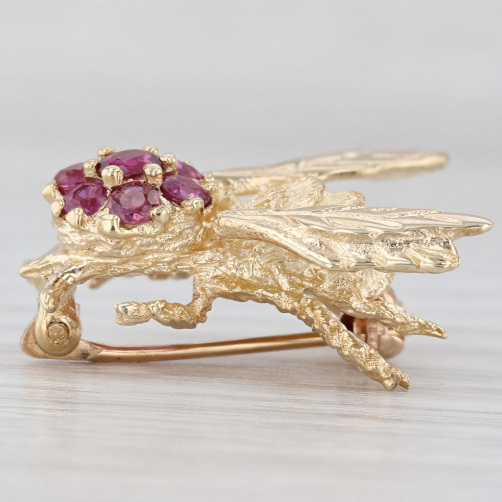 Light Gray 0.65ctw Ruby Bee Pin Pendant 14k Yellow Gold Insect Jewelry
