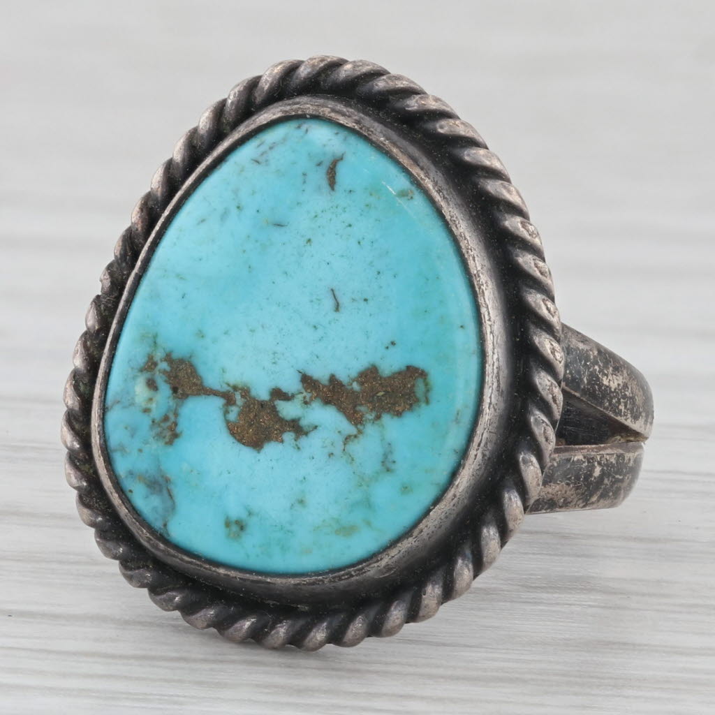 Gray Vintage Turquoise Native American Ring Sterling silver Size 6.25 Artisan Signed
