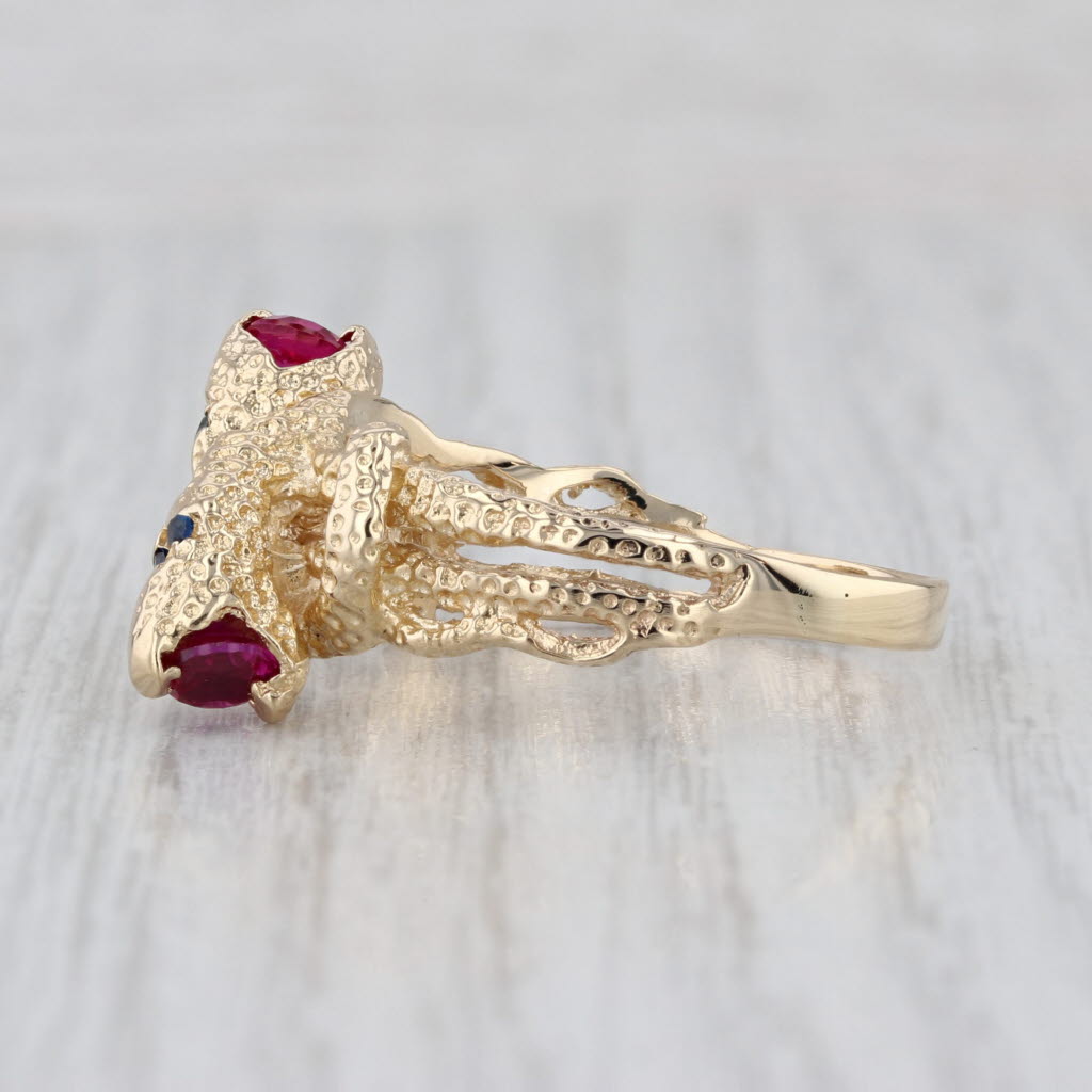 Intertwining Snakes Bypass Ring 18k Gold Size 11 Lab Created Rubies Spinel