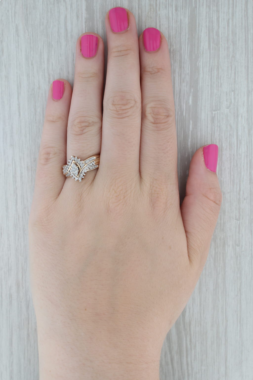 Dark Gray 0.44ctw Diamond Cluster Engagement Ring 14k Yellow Gold Size 9.75 Bypass