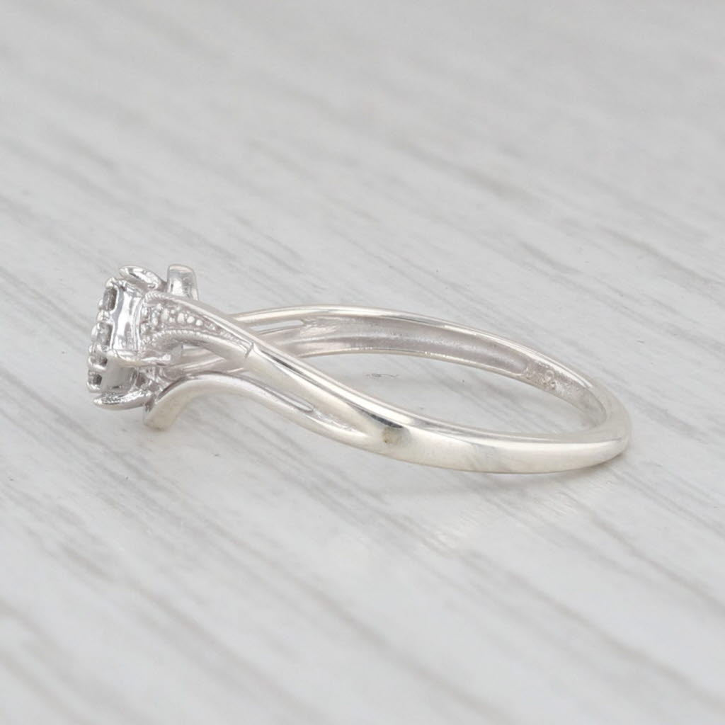 Light Gray Diamond Cluster Bypass Ring Sterling Silver Size 6