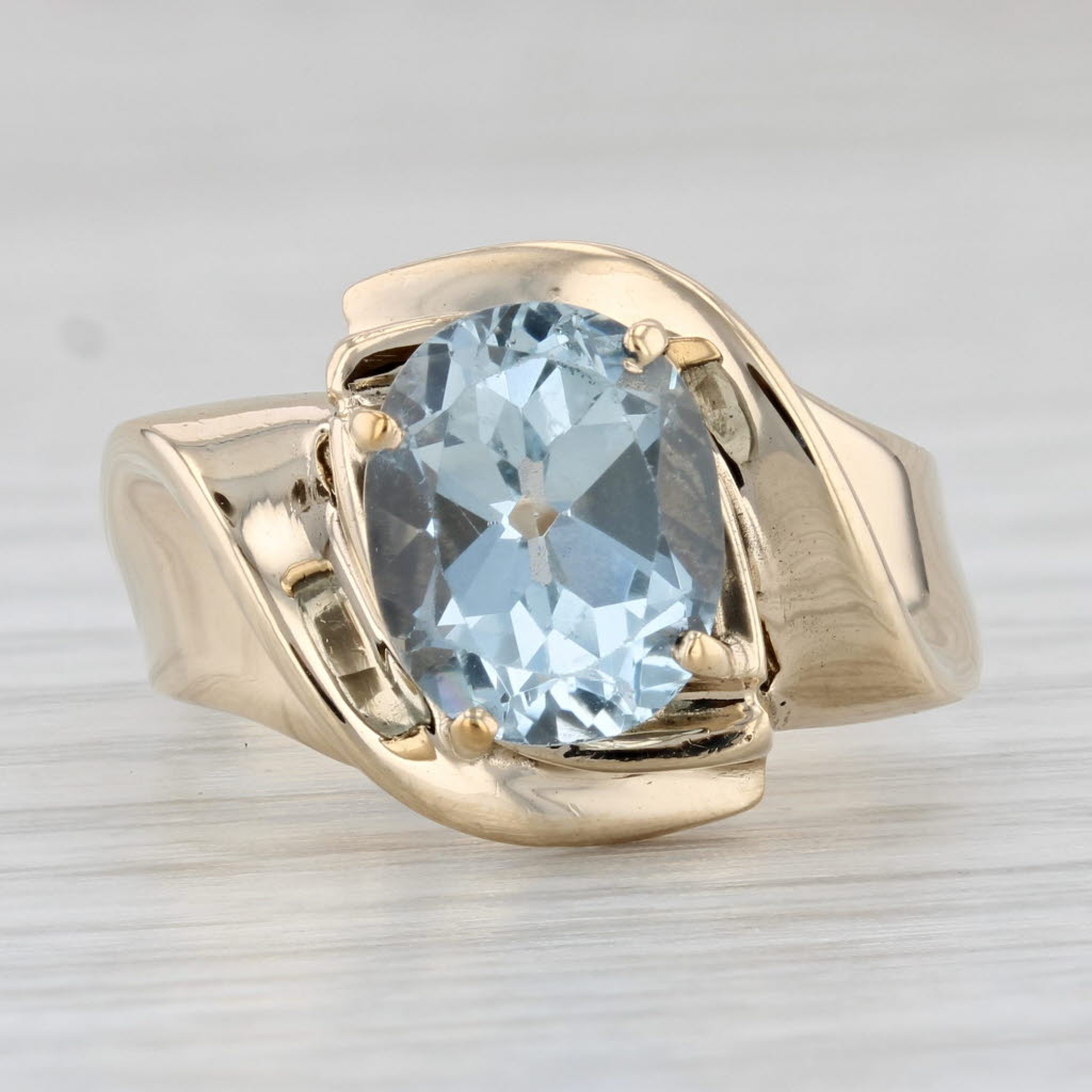 Light Gray 2.50ct Oval Aquamarine Solitaire Ring 10k Yellow Gold Size 7 Bypass