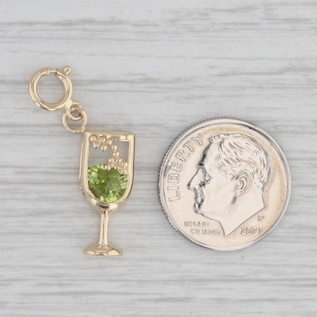 Gray 0.80ct Green Peridot Martini Wine Glass Pendant 14k Yellow Gold Charm
