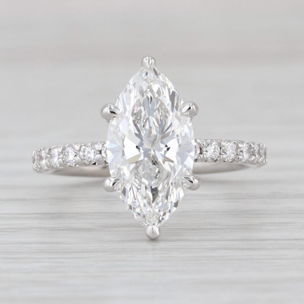New IGI 3.54ctw Marquise Lab Grown Diamond Engagement Ring 14k Gold Size 6.5