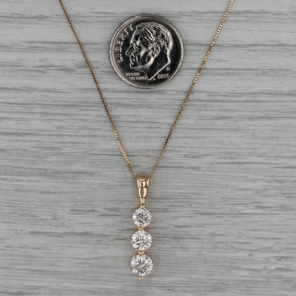 1.34ctw Diamond 3-Stone Journey Pendant Necklace 14k Yellow Gold 18" Box Chain