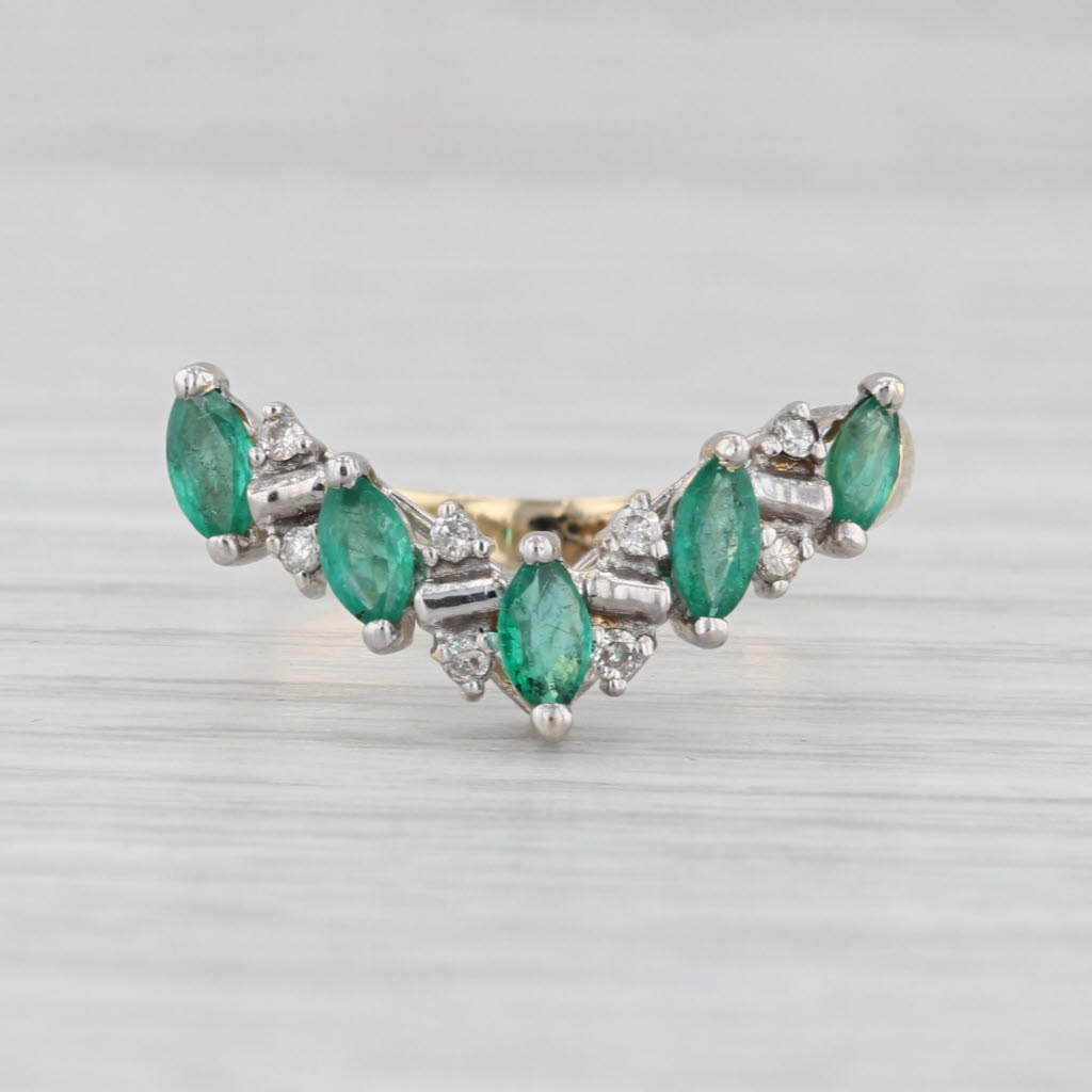 0.77ctw Emerald Diamond V Enhancer Ring 14k Yellow Gold Stackable Wedding Band