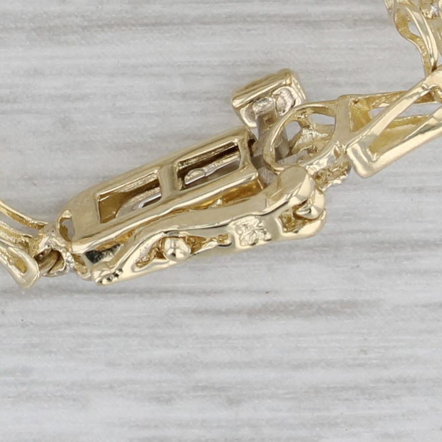 Gray 0.12ctw Diamond Bamboo Link Bracelet 10k Yellow Gold 7" 3.4mm
