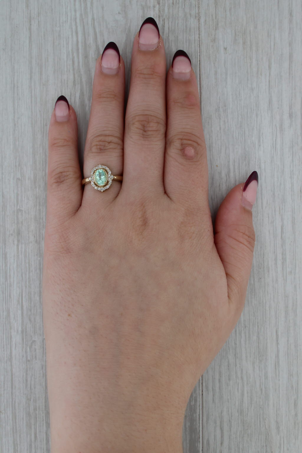 1.02ctw Green Tourmaline Diamond Halo Ring 14k Yellow Gold Size 7 Engagement