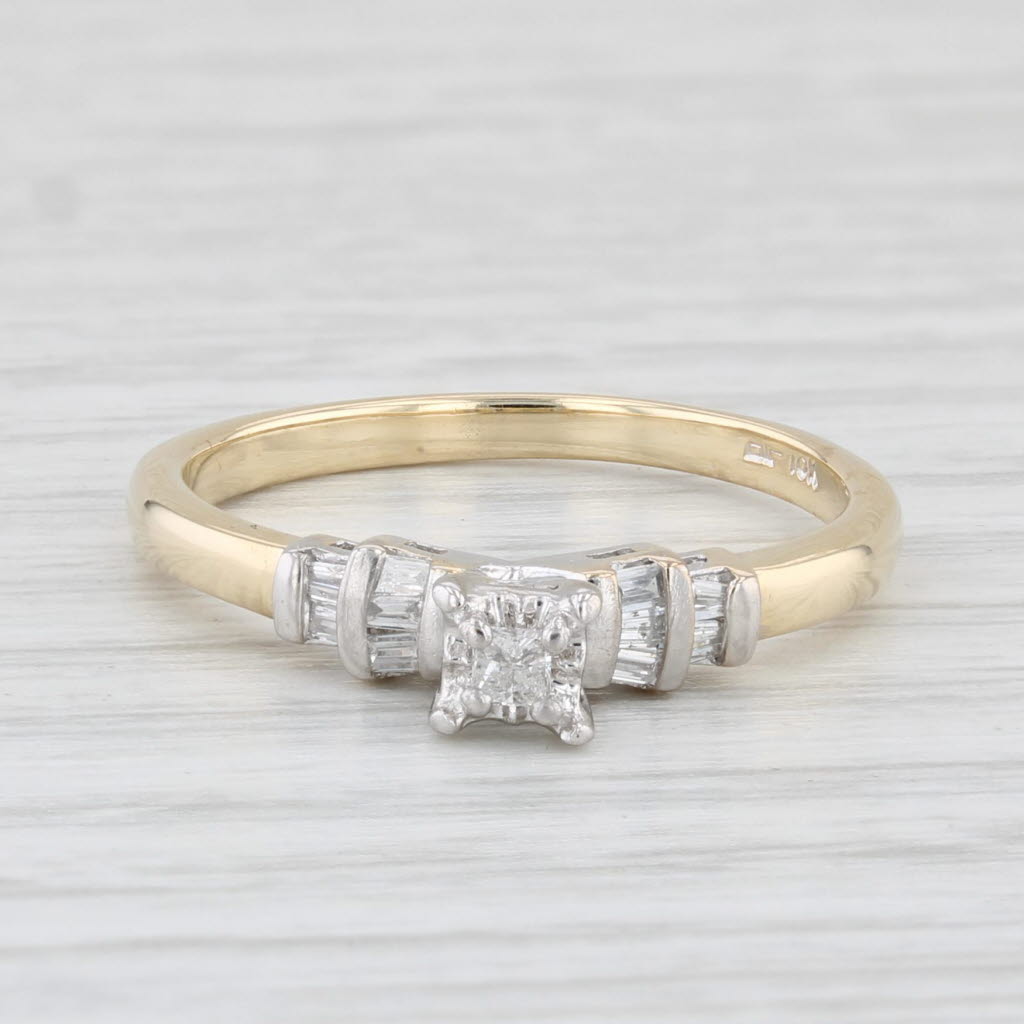 Light Gray 0.18ctw Princess Diamond Engagement Ring 10k White Yellow Gold Size 7.25