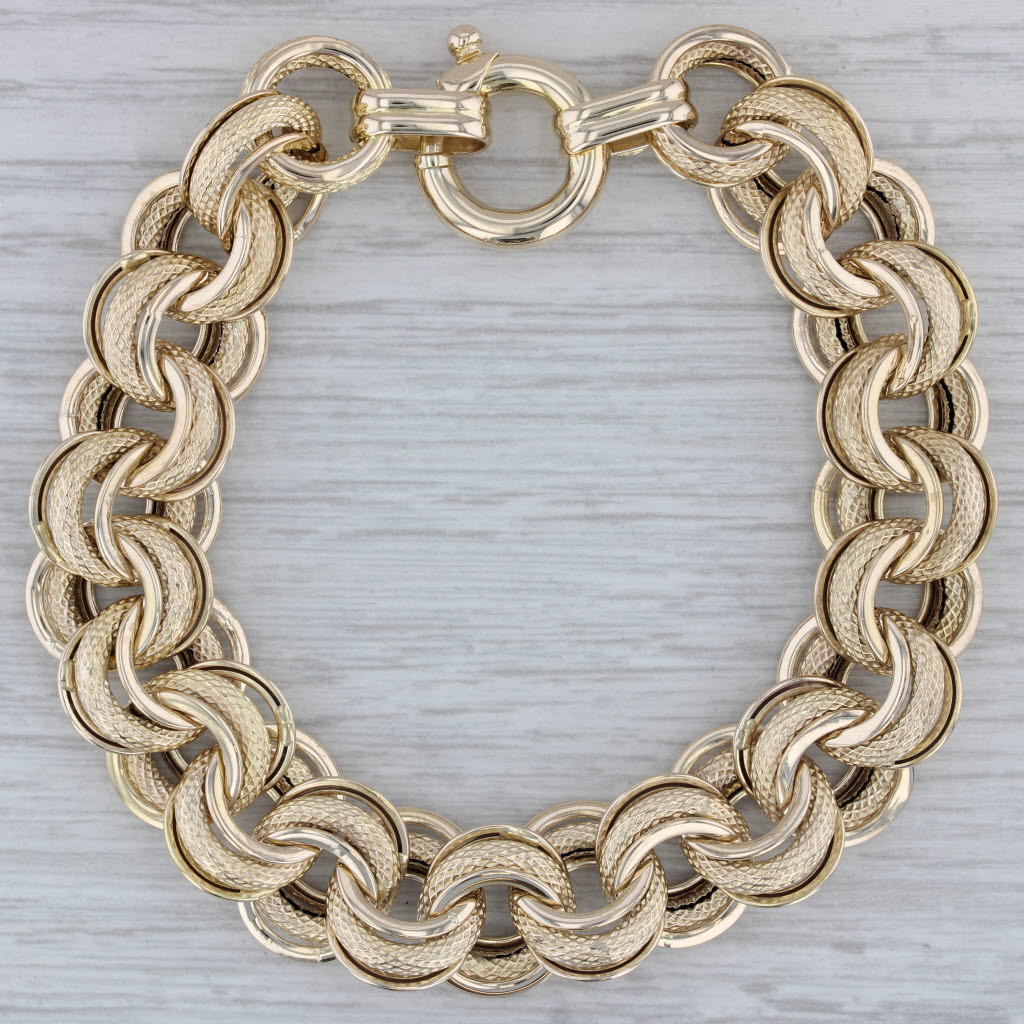 Gray Cable Chain Bracelet 14k Yellow Gold 7.75" 12.3mm Starter Charm Bracelet