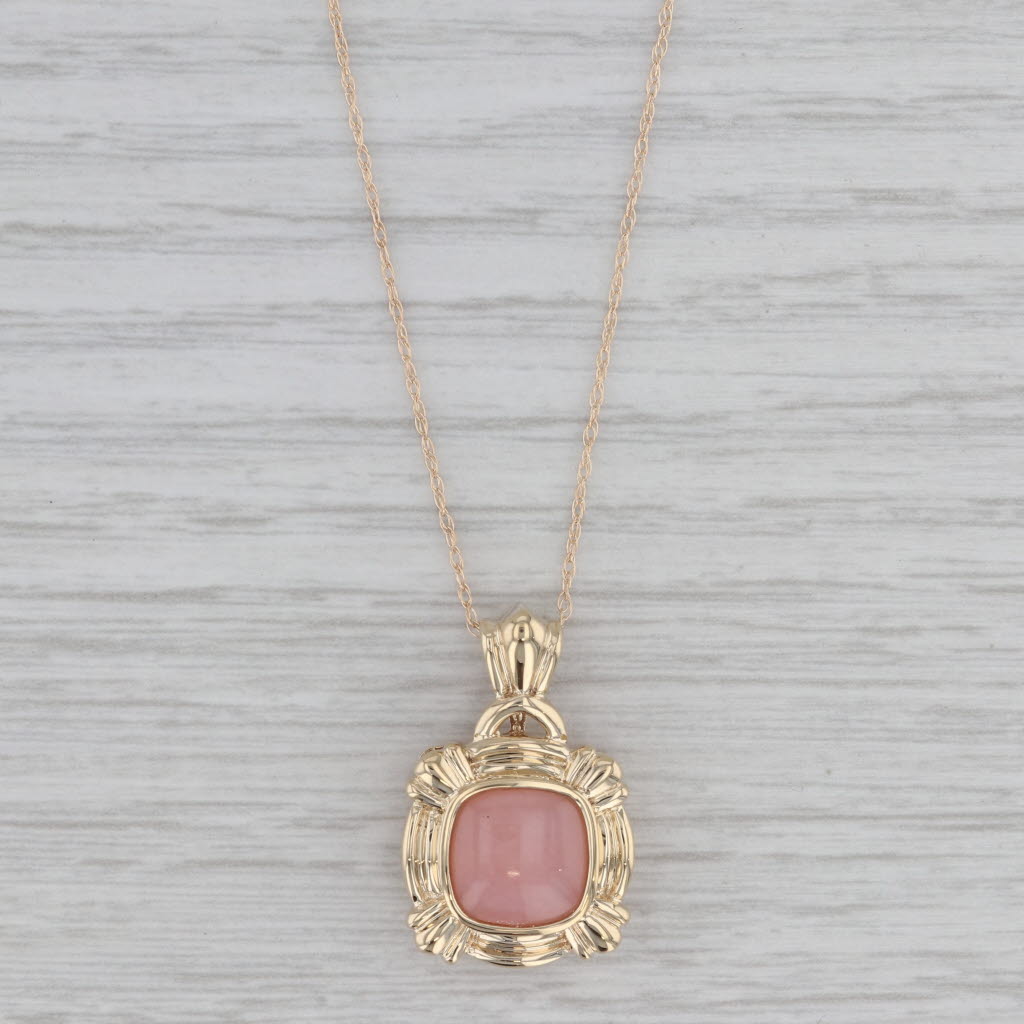 Gray Pink Common Opal Pendant Necklace 14k Yellow Gold 18" Rope Chain