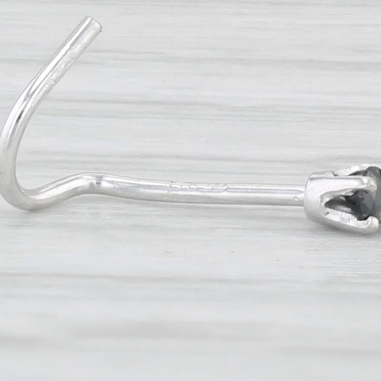 Light Gray New Black Diamond Solitaire Nose Stud Piercing 14k White Gold