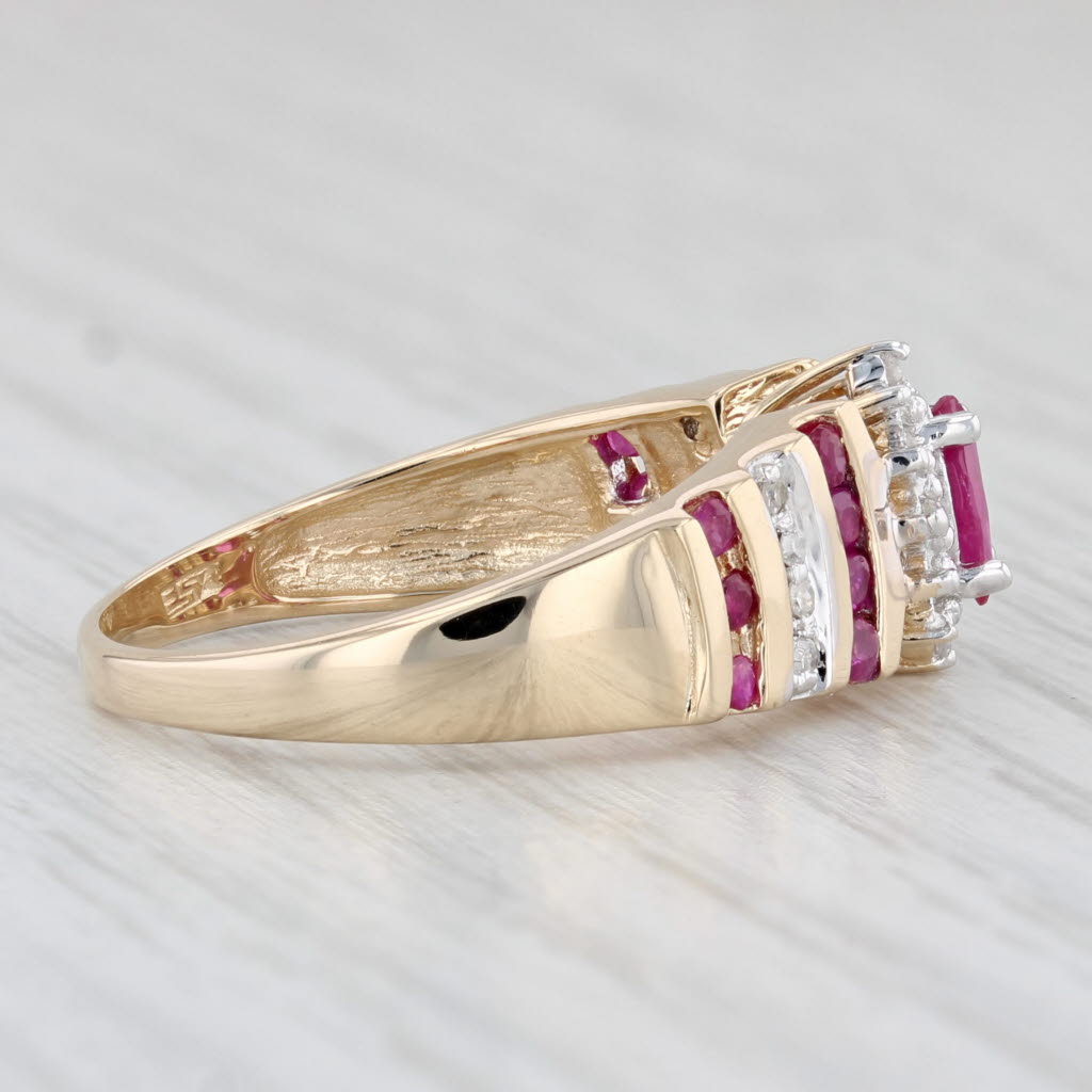 Light Gray 0.43ctw Marquise Ruby Diamond Halo Ring 10k Yellow Gold Size 7.5