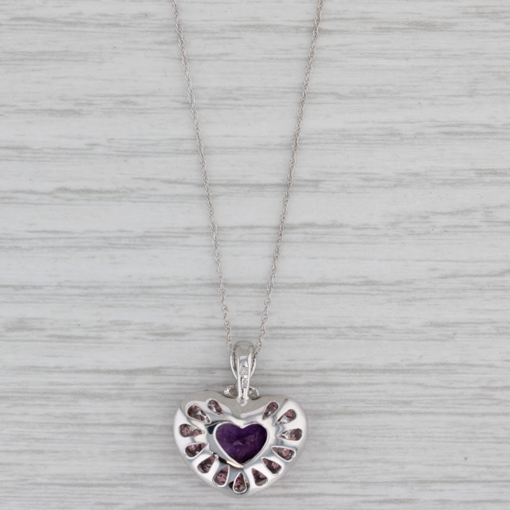 Gray 2.45ctw Amethyst Tourmaline Diamond Heart Pendant Necklace 10k White Gold 18"