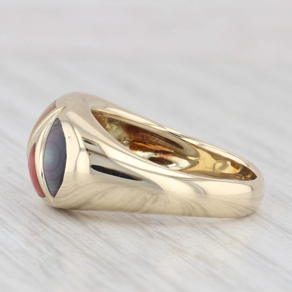 Light Gray Asch Grossbardt Coral Shell Mother of Pearl Inlay Mosaic Ring 14k Gold Size 5.5