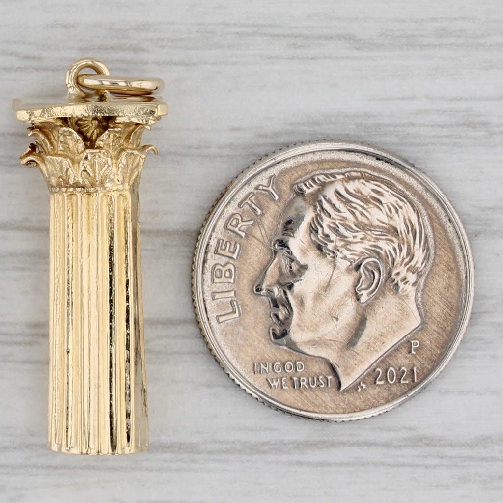 Gray Vintage Column Charm 18k Yellow Gold Souvenir Pendant