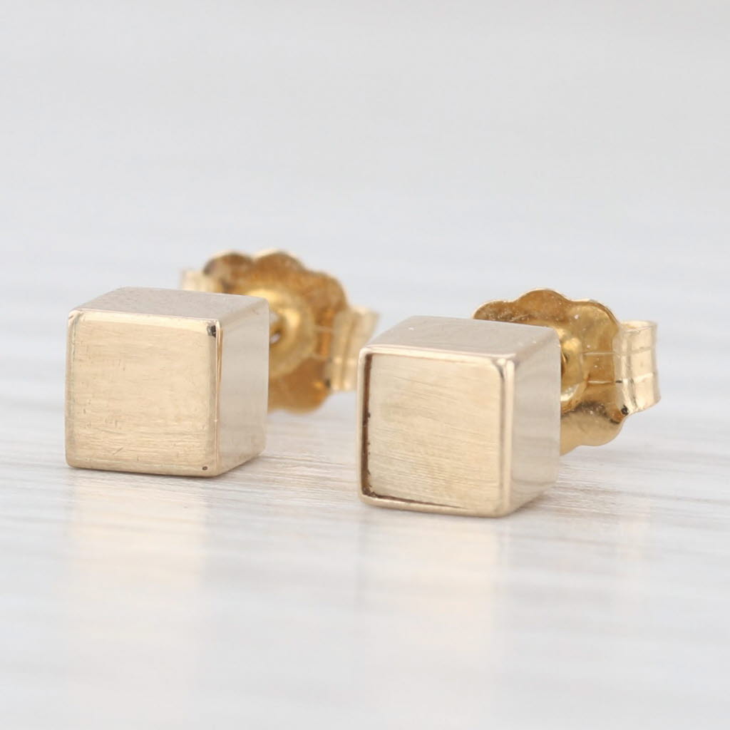 Square Block Stud Earrings 14k Yellow Gold 4.3mm