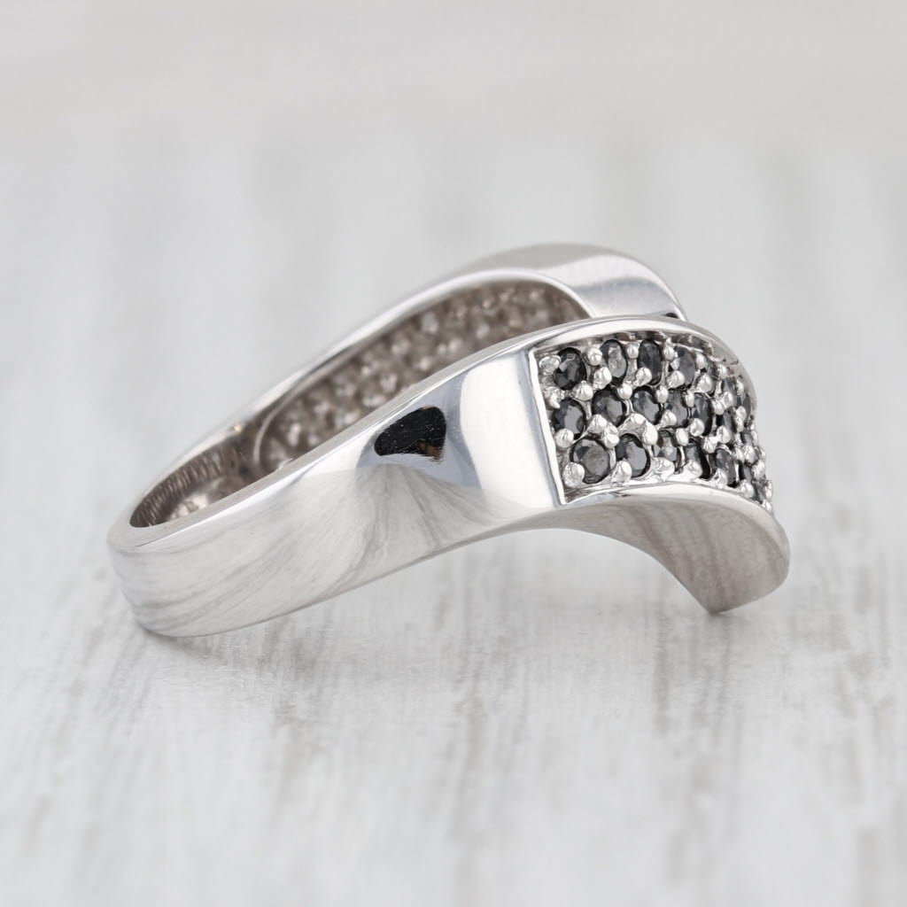 0.46ctw Black White Diamond Bypass Contoured Knot Ring 14k White Gold Size 6.25