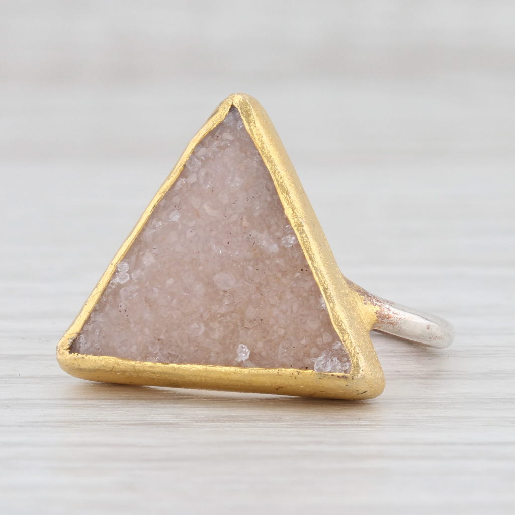 New Nina Wynn Bamboo Trio Sand Druzy Quartz Ring Sterling Silver 22k Vermeil
