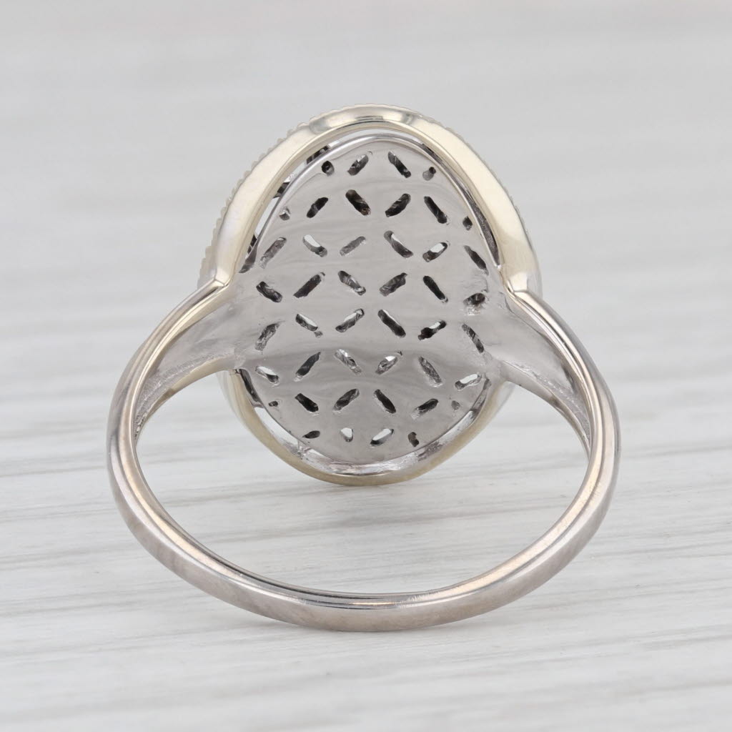 Light Gray Diamond Flower Ring 14k White Gold Ornate Openwork Size 7.25