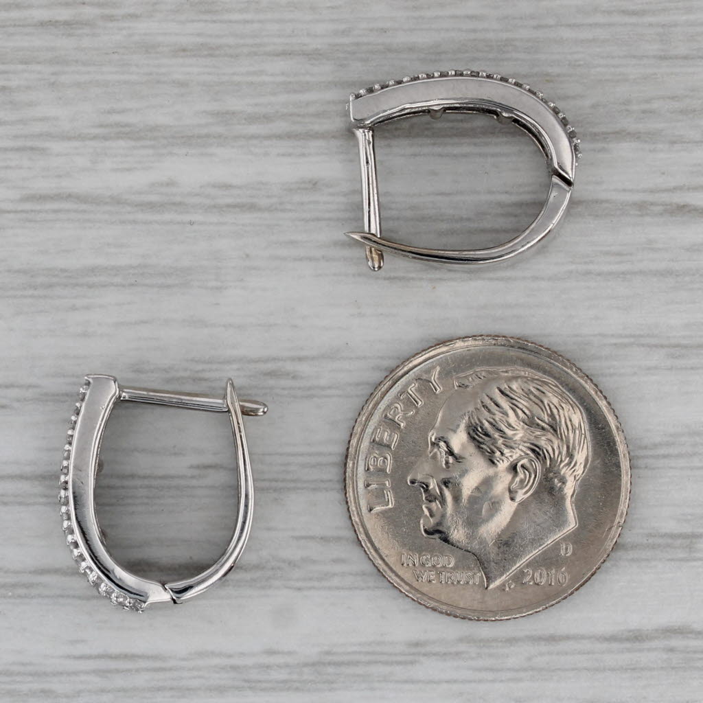 Dark Gray 0.86ctw Sapphire Diamond Hoop Earrings 10k White Gold Hinged Hoops