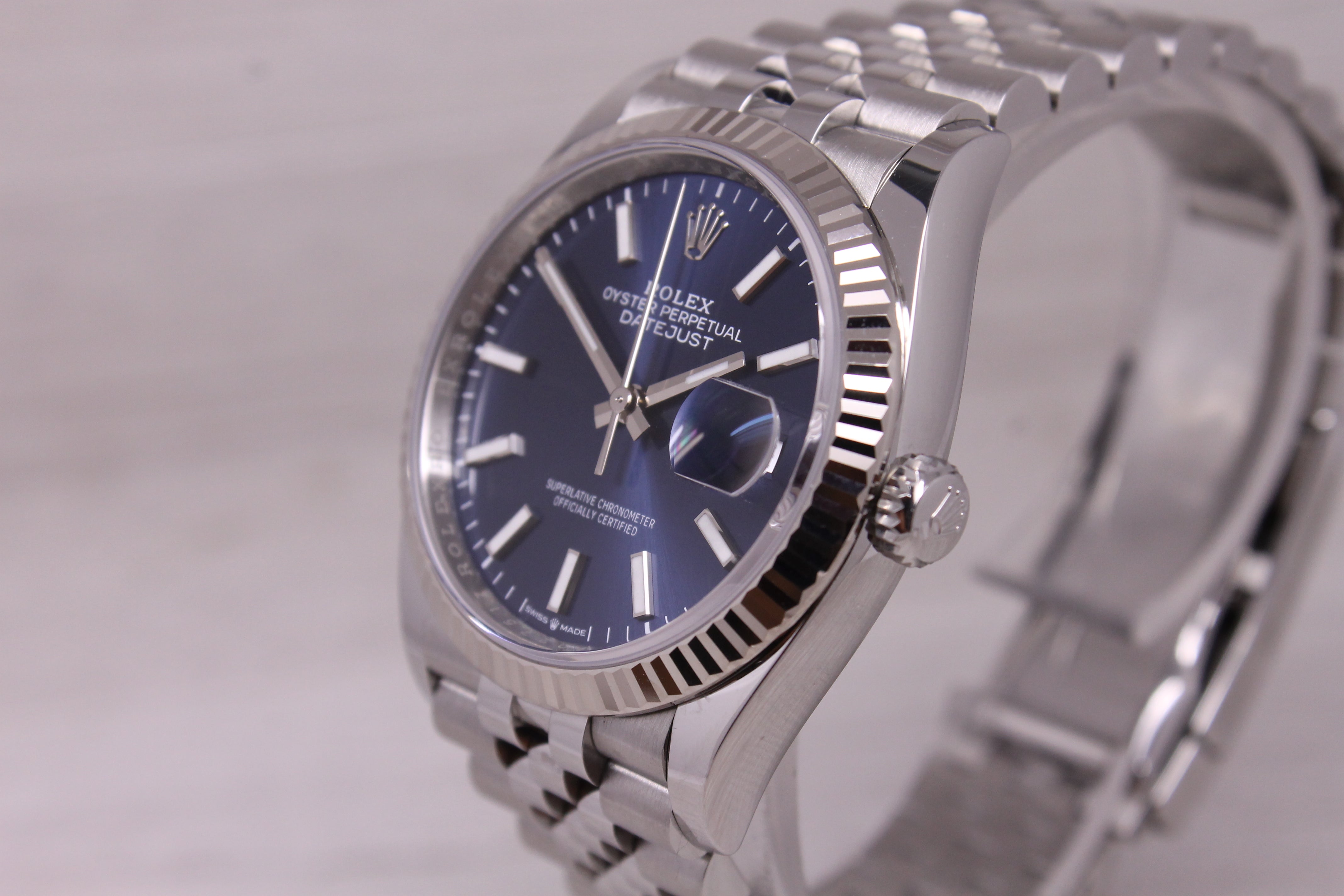2025 Rolex Datejust 126234 36mm Steel Watch Blue Dial Fluted Jubilee Box Card