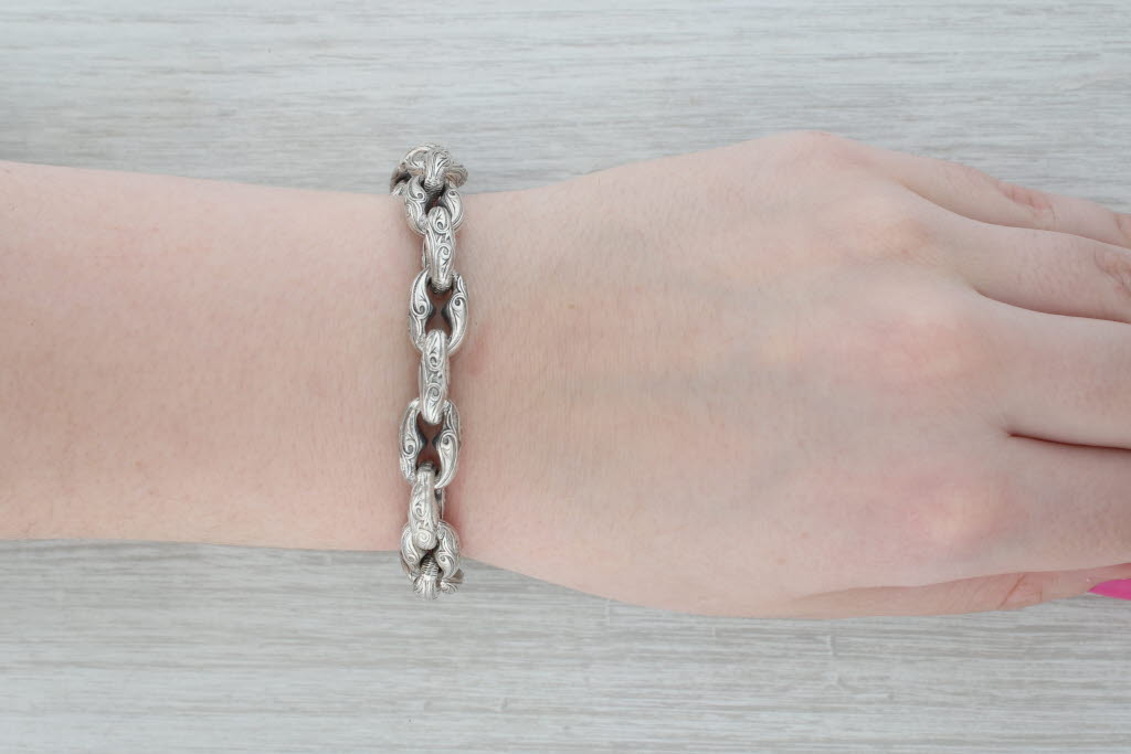Gray Scott Kay Cable Chain Bracelet Sterling Silver 7" Extra Links Pouch cloth