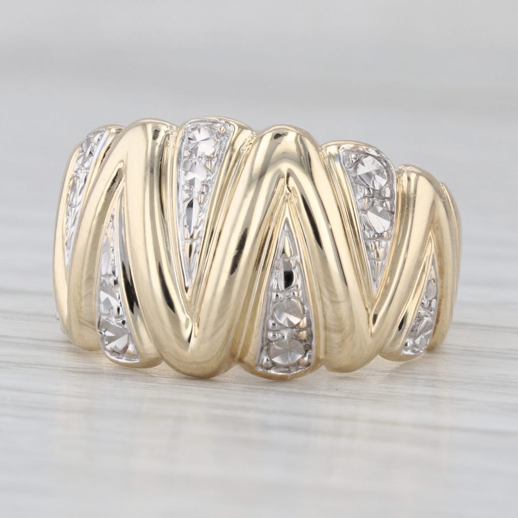 2-Toned Statement Ring 10k Yellow White Gold Size 8.25