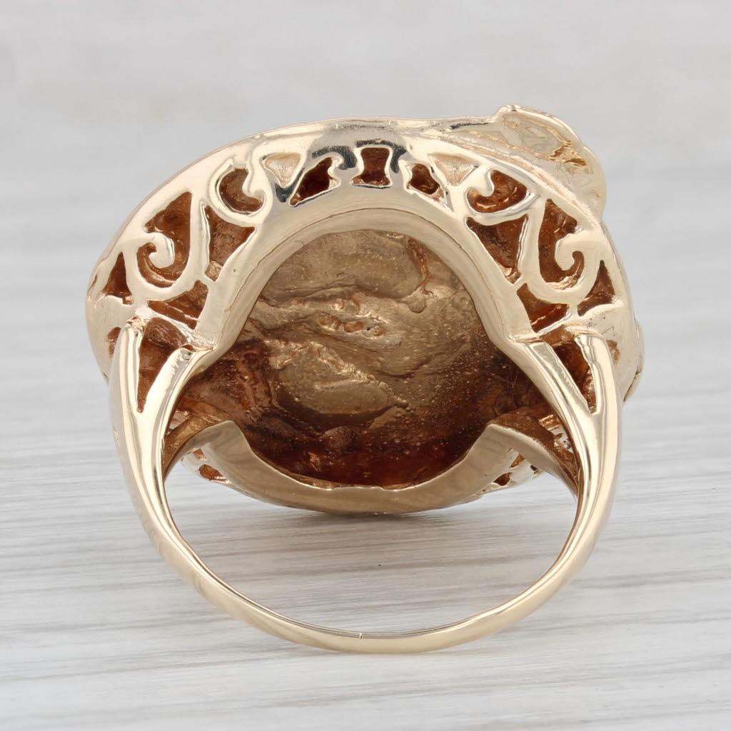 Light Gray Diamond Figural Cameo Style Ring 14k Yellow Gold Size 6 Statement