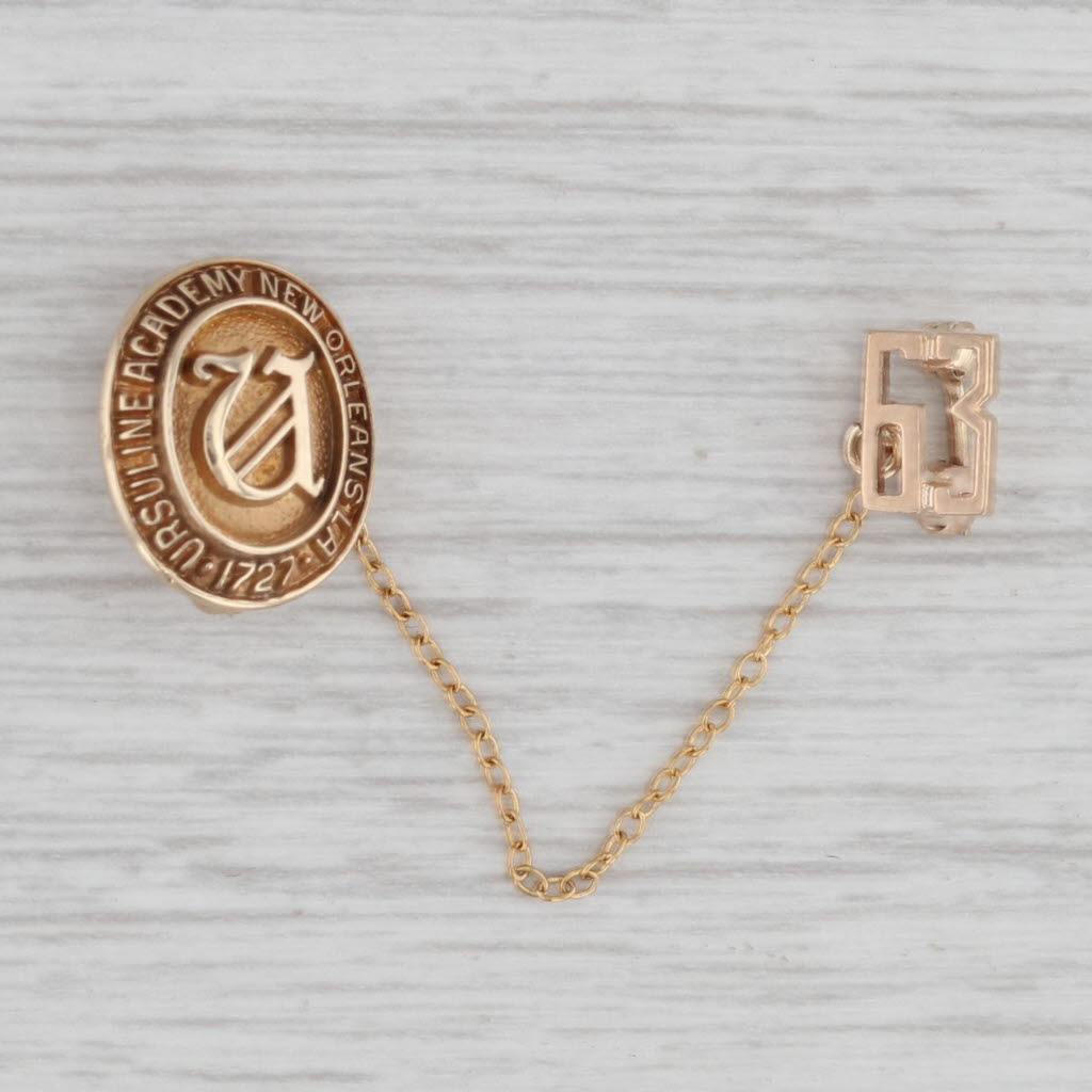 Gray Ursuline Academy New Orleans School Pin 10k Yellow Gold Vintage Class 1963
